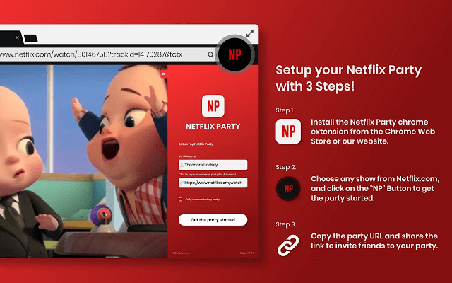 Netflix Party - Watch Netflix remotely with friends Chrome Extension