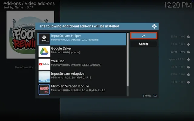 Click ok so any necessary add-ons are installed